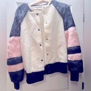 Zara Faux fur/ wool varsity jacket